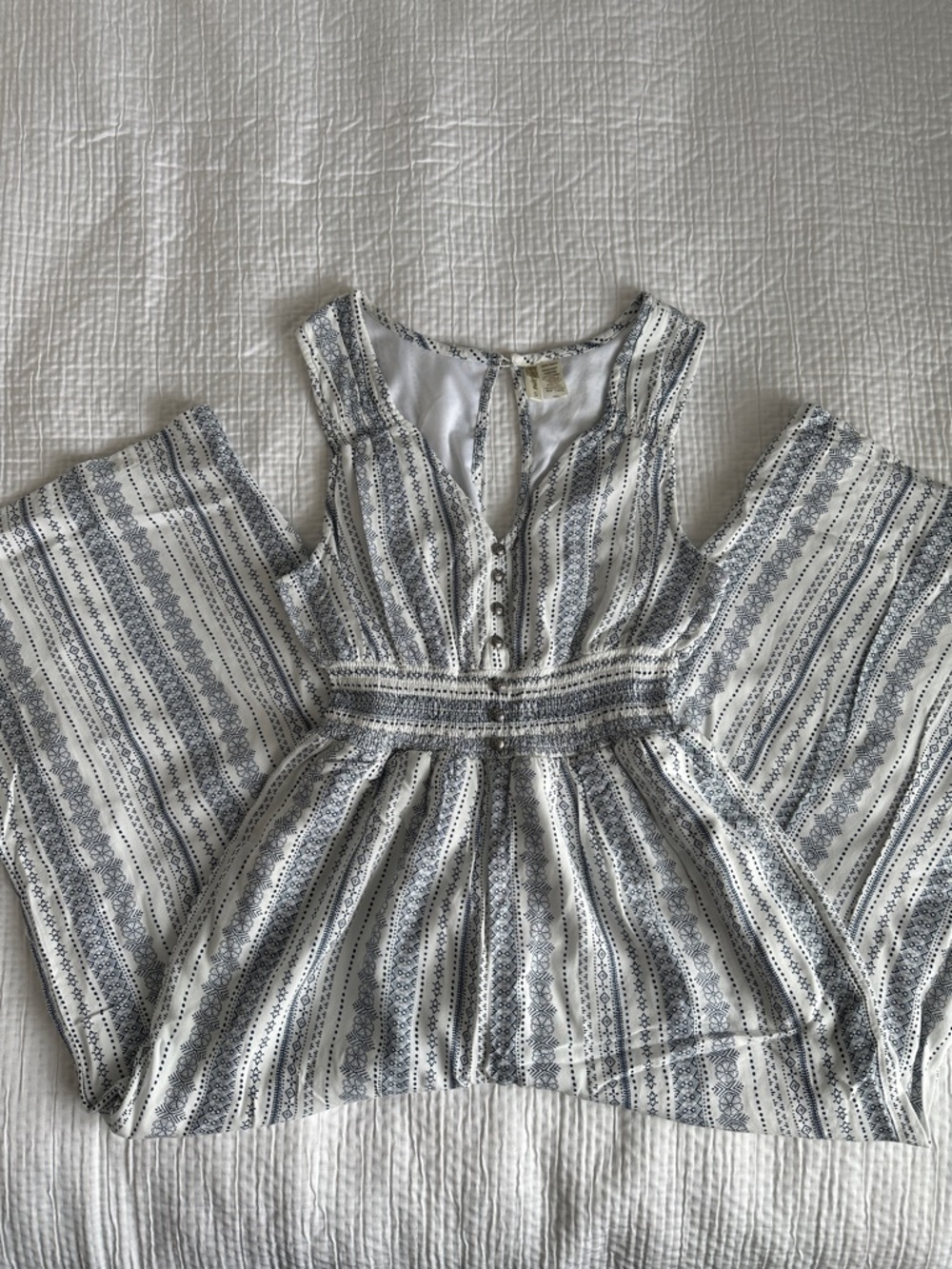 Boho Print Striped Sleeveless Jumpsuit with Pockets Wide Leg - White & Navy